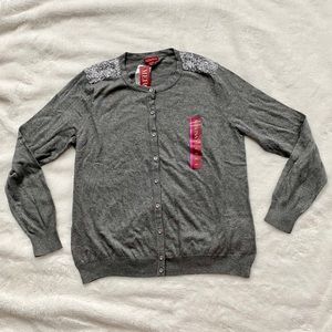 Merona Sequin Shoulder Cardigan Sweater Gray Size XXL